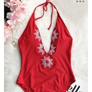 NWT - red deep v suit